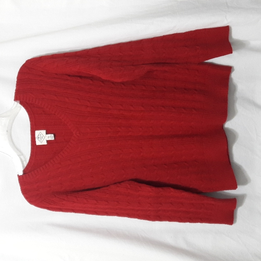 St John's Bay Sweater Size PXL Women's Red V-Neck Pullover  Seasonal Pre…
